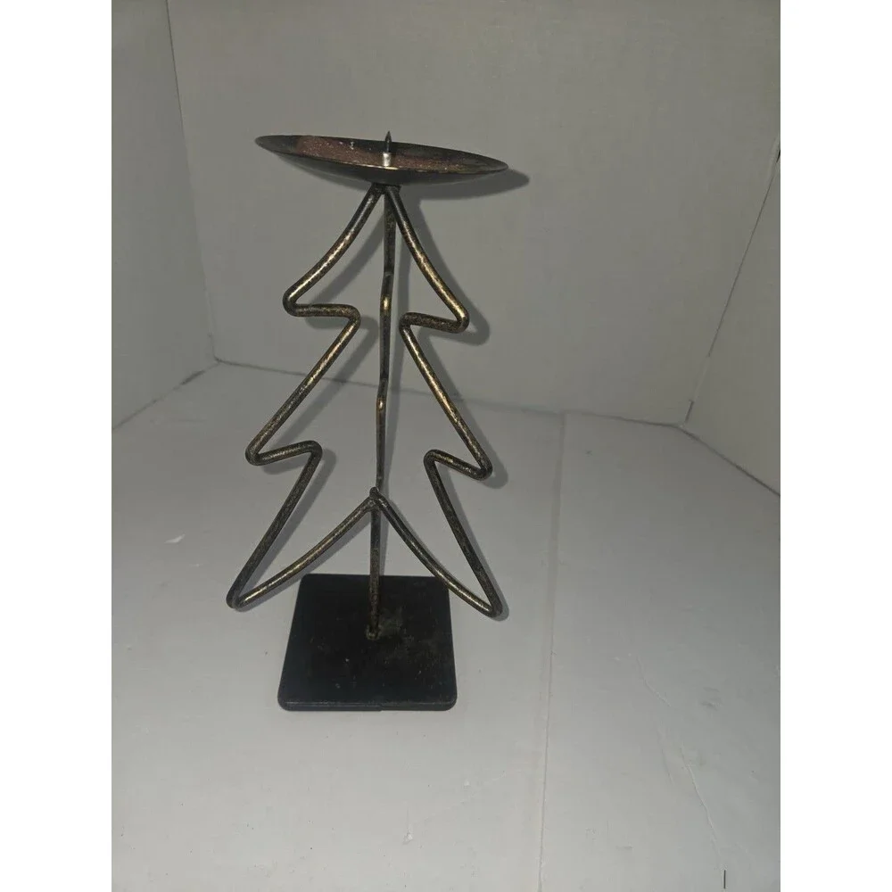 Big Lots Metal Christmas Tree Pillar Candle Holder, Black Matte, Small